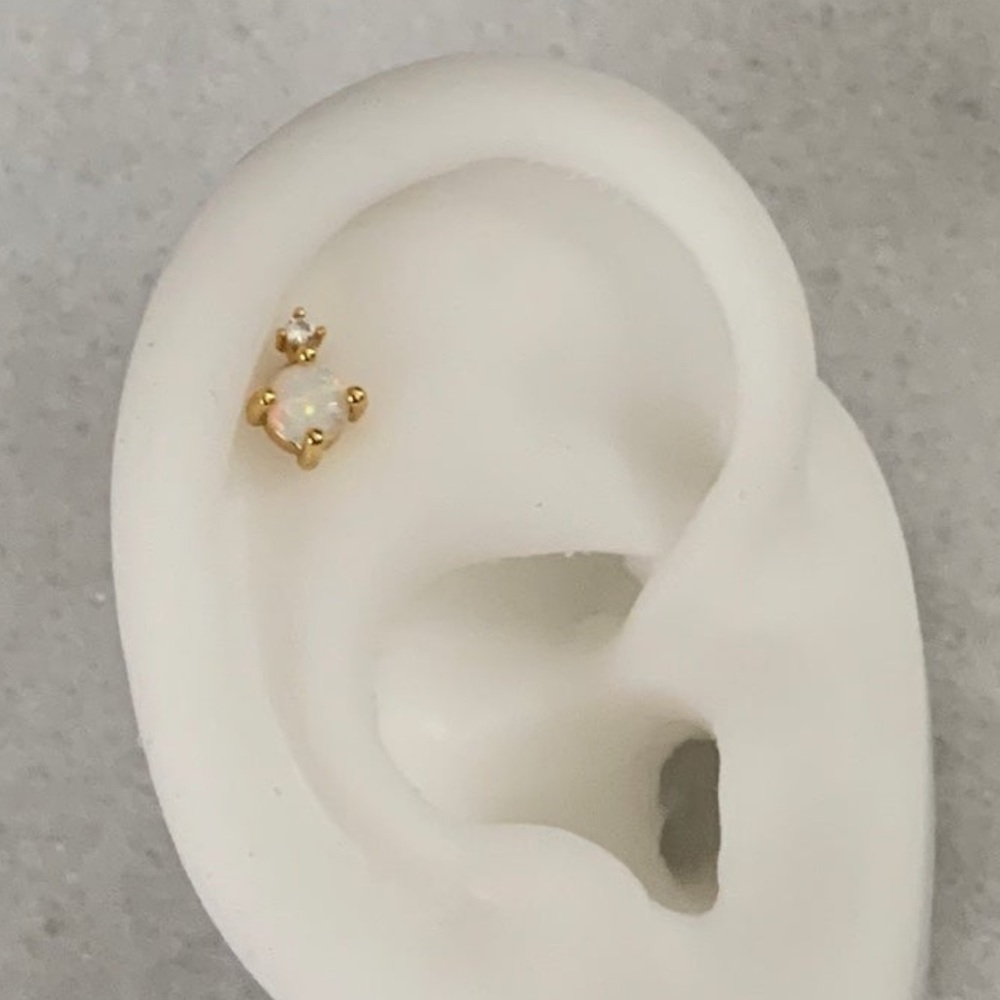 Gold Opal CZ Curved Bar Cartilage Earring